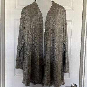 Susan Graver Cardigan Metallic Gold Thread Open Front Dressy Sweater Women's XL